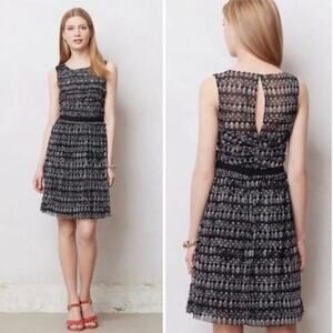 Anthropologie Postmark Floral Dot Black White Sleeveless Dress Size Medium